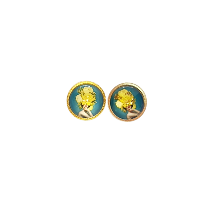 earrings stud steel gold girl with yellow flower3